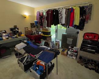 Camping & Survival gear, clothes, audio equipment, freezer, cooler