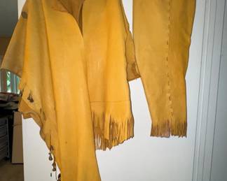Native American Indian Leather pull over shirt & pants with ornamental trims