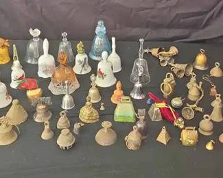 CH124Assortment Of Bells From Brass, Fenton And Other Material