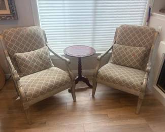 CH107French Louis XVI Style Armchairs with Round Wooden Accent Table