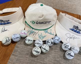 Autographed golf balls, visors and caps 
