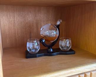 Globe Shaped Decanter And Glasses
