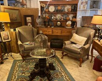 Pair of plaid wingback chairs, perfect Ralph Lauren vibes