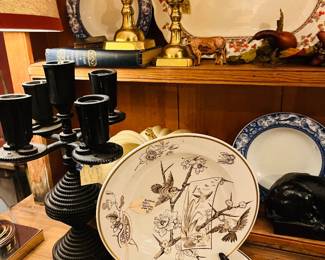 Brown white transferware