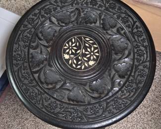 AngloIndian Carved Octagonal Folding Table with Bone Inlay second image
