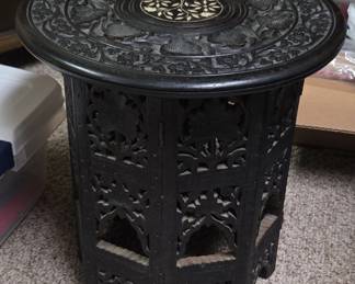 AngloIndian Carved Octagonal Folding Table with Bone Inlay