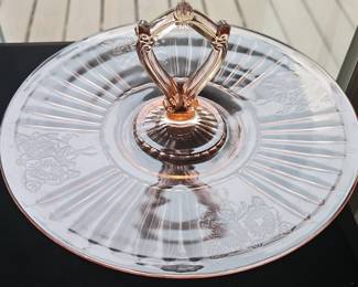 Pink Depression Glass Mayfair Open Rose Center Handle Server