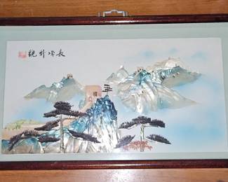 Vintage Chinese MotherofPearl Shell Art Landscape Panel