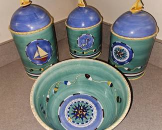 Nautical Theme Ceramic Canister and Bowl Set