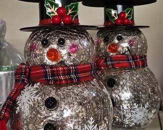 Bath Body Works Mercury Glass Snowman Candle Holders Set of