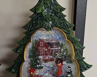 Illuminated Swirling Glitter Christmas Tree Snow Globe with Barn Scene
