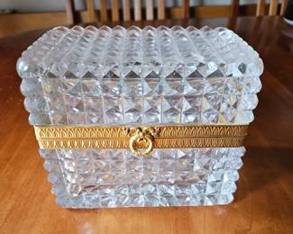 Antique French Cut Crystal and Dore Bronze Jewelry Box