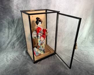 Porcelain Geisha Doll from Mid-Century in Case