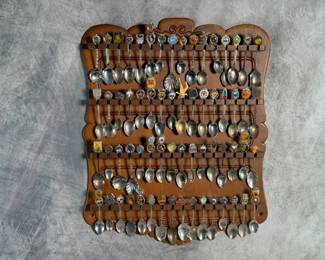 Huge Vintage Souvenir Spoon Collection and Rack