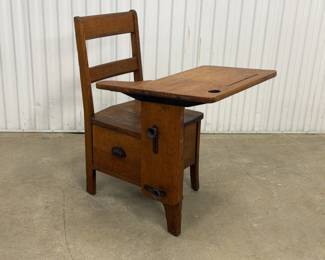 Antique Solid Oak School Desk with Drawer