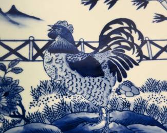 Blue and White Dé Cháng "Jingdezhen Rooster" Large Platter