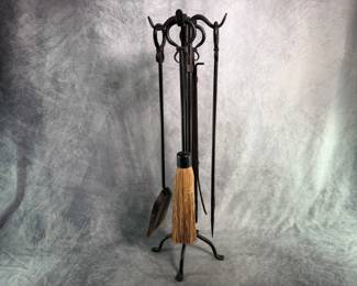 Heavy Wrought Iron Fireplace Set