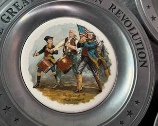 Bicentennial Pewter and Porcelain Plate Set