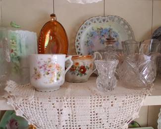 vintage and antique decorative glassware and porcelain pieces