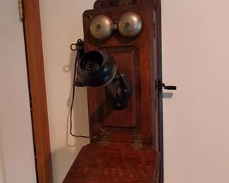 Antique wooden Kellogg crank telephone