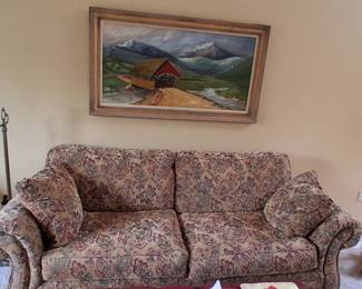traditional floral tapestry sofa with rolled arms