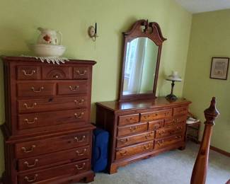 Antique tallboy dresser and dresser with a mirror