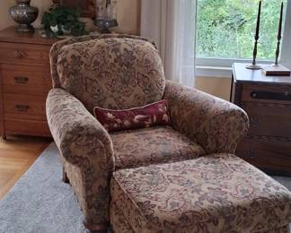 Overstuffed upholstered chair with matching sofa