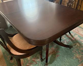 Antique Mahogany Pedestal Dining Table with carved column and claw feet