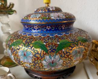 Large cloisonne lidded jar