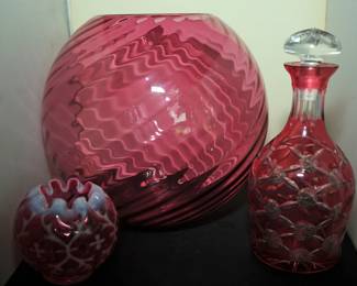Bohemian CZECH Ruby Red Cranberry Cut to Clear Glass Liquor Wine DECANTER
