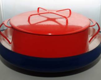 Early and Rare Dansk IHQ Kobenstyle Quistgaard Denmark Enamel Cast Iron Paella Pan & Dutch Oven Jens Quistgaard Dansk Design