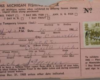 1968 MICHIGAN FISHING LICENESE WITH STAMP