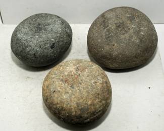 [3] NATIVE AMERICAN INDIAN DISCOIDAL, HAND CARVED STONE GAME STONES