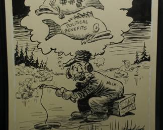 RARE LARGE ORIGINAL ART 14' x 11" FRANK WILLIAMS POLITICAL CARTOON