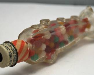 VINTAGE GLASS AIRPLANE CANDY CONTAINER WITH ORIGINAL TOP