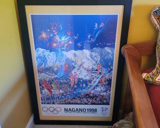 Official 1998 Nagano Winter Olympics commemorative art poster designed by the renowned artist Hiro Yamagata