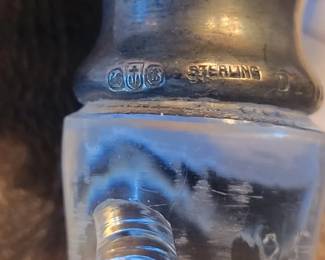 English Hallmarked Sterling Stopper on Cut Crystal Perfume Bottle
