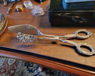 German Sterling Handled Serving Tongs