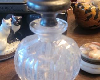 English Hallmarked Sterling Stopper on Cut Crystal Perfume Bottle