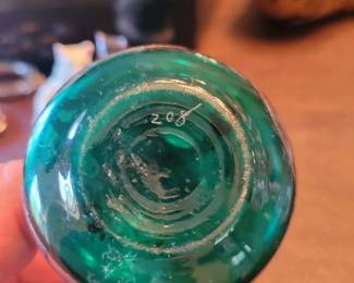 Antique Art Nouveau Sterling Silver Overlay Teal Glass Scent / Perfume Bottle