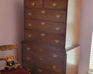 West Michigan Furniture Company 20th-century Colonial Revival Chippendale-style chest-on-chest.
