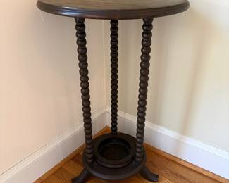 J94 - $85. Barley Twist Wooden Side Table. Measures 19" D x 29.75" Tall.