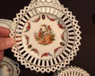 J77 - $60. Set of Vintage German Porcelain Plates & Bowls. 10 - Plates Measure 5.75" D. 5 - Bowls Measure 6" W x 4" D.