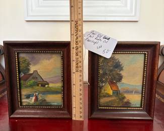 J12 - $50. Pair of Small Vintage Carl Roth Oil Paintings. Each Measures 5" W x 6.5" Tall.