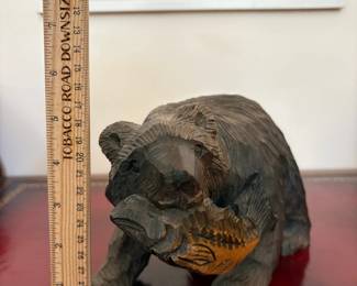 J6 - $35. Vintage Japanese Ainu Hand Carved Wood Bear with Fish. It does show sign signs of wear.
