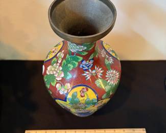 J112 - $30. Asian Cloisonne Enamel Over Brass Vase.