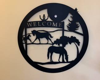 J141 - $35. Metal Equestrian “Welcome” Wall Hanging.