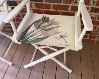 J86 - $50. Pair of Gold Metal Director's Chairs.