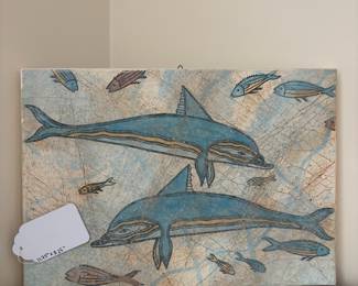 J73 - $25. Minoan Dolphins Fresco Painting From Knossos Palace Crete. Museum Copy.