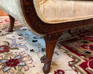 J138 - $175. French 19th Century Neo-Classical Mahogany Velvet Upholstered Couch. Measures 77.75” W x 32” W x 30” Tall.